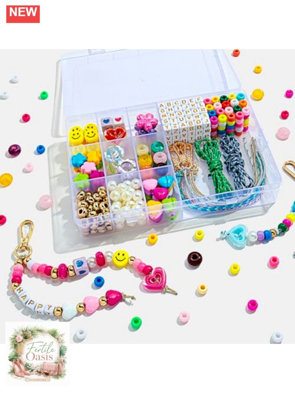 421-Piece DIY Keychain Making Kit with Beads, Resin Charms, Alphabet Letters,